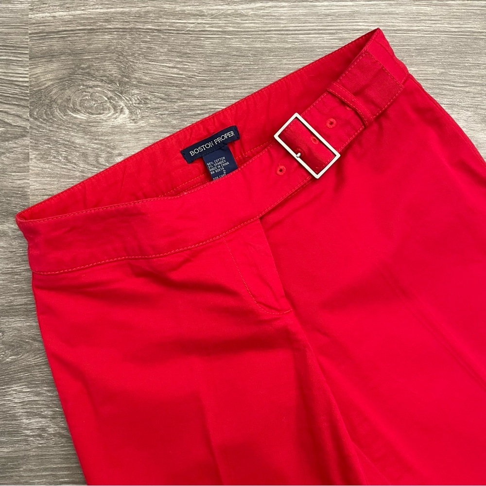 Boston Proper Tomato Red Cotton Belted Bootcut Pants Size 2 - Picture 3 of 8